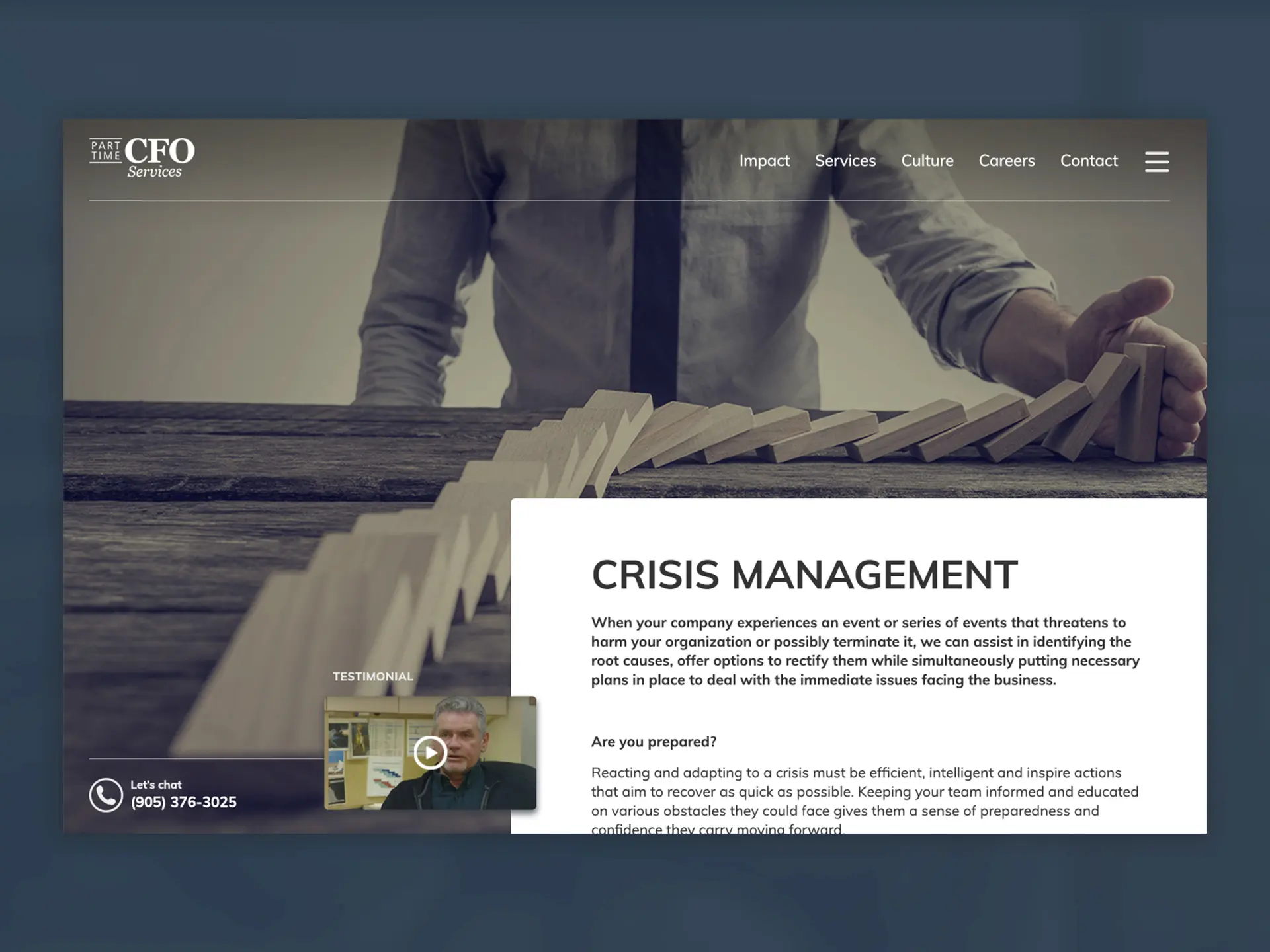 Website mockup for Part Time CFO Services homepage